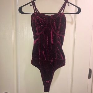 Maroon Velvet Bodysuit with crisscross straps